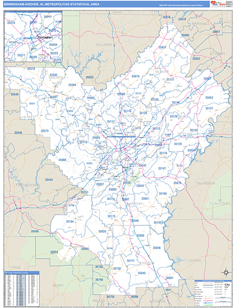Birmingham-Hoover Metro Area Wall Map